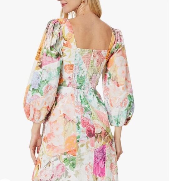 VINCE CAMUTO Floral Cotton Linen Mini Dress‎ Tie Waist Pink Green Size 2 6 New - Picture 13 of 16